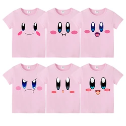 Kirby Children T Shirt Short Sleeves Summer Cotton Sweat Absorption Pink Clothes Cartoon Anime Fashion Kids Birthday Cute Gifts