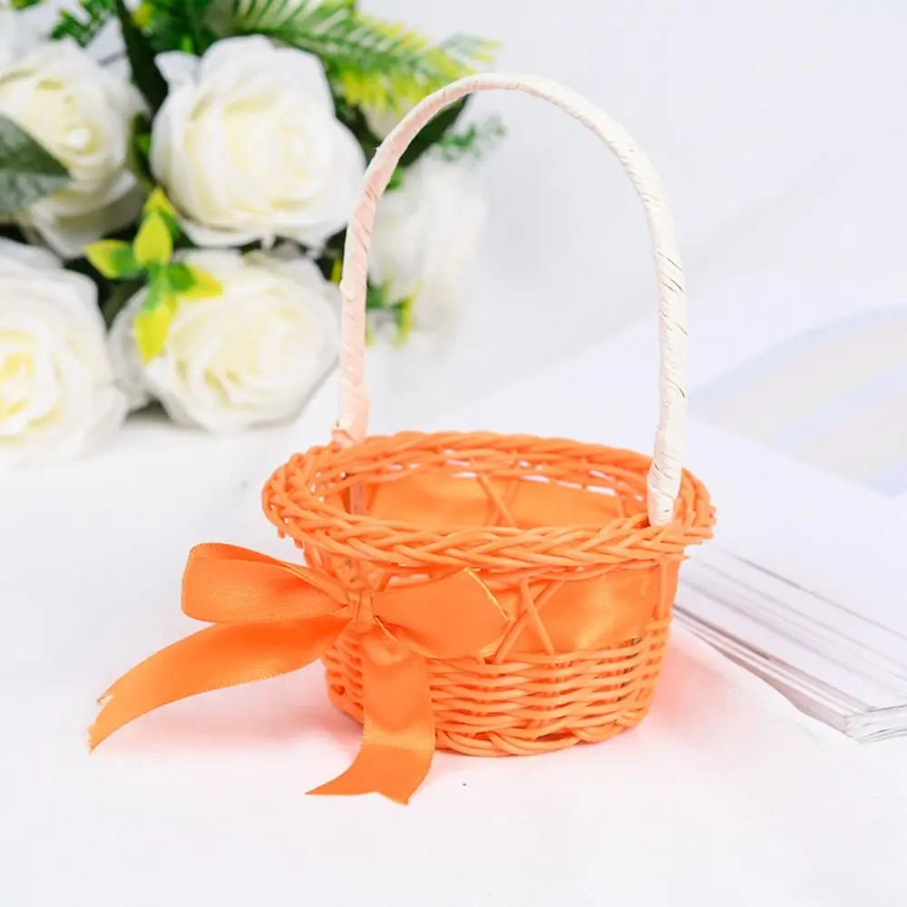 Imitation Rattan Round Small Flower Basket Pink/Purple/Orange/Blue/Yellow Decorative Woven Hand-held Flower Basket with handle