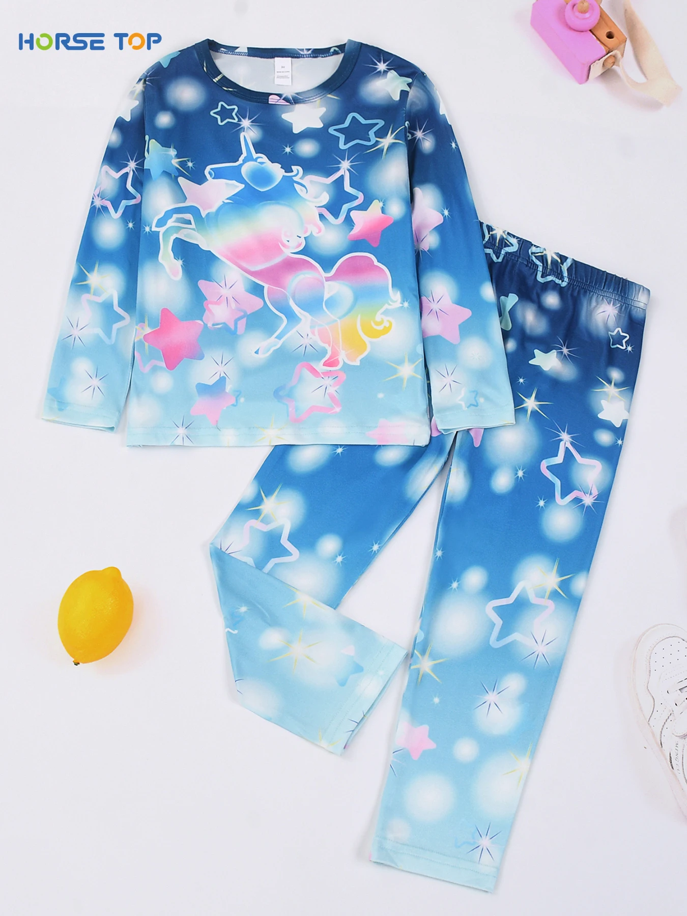 【Durch 1615-Flamme】 Starry Night Unicorn Girl Kinder-Pyjama-Set, süßer und süßer Druckstil