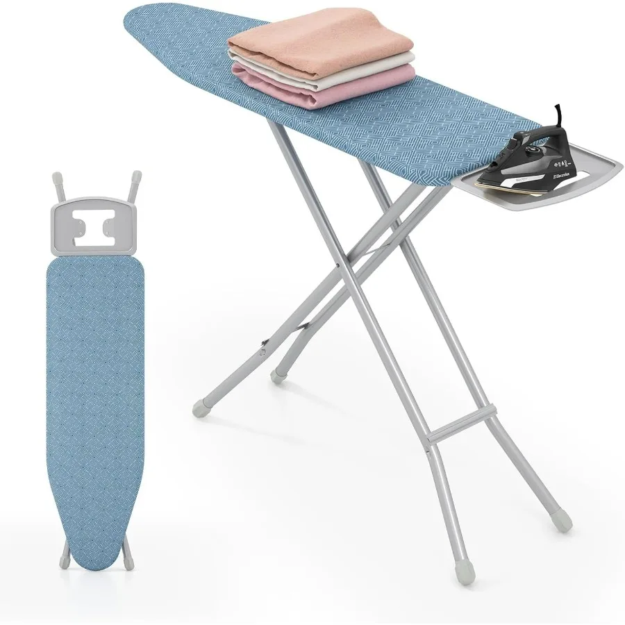 لوح كي بالحجم الكامل، حامل حديد قابل للطي مقاس 57 بوصة × 15 بوصة مع ارتفاع 7 مستويات قابل للتعديل، غطاء كي مقاوم للحرارة، شديد التحمل