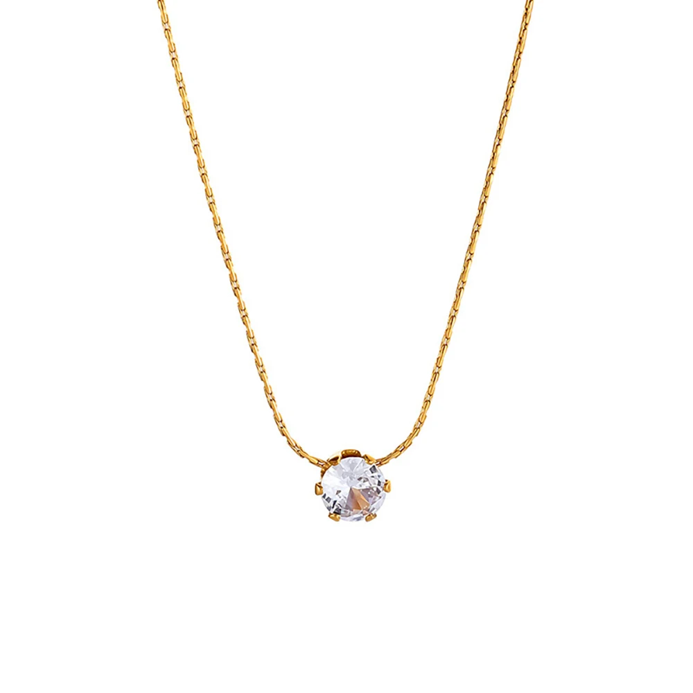 

Cute Small Fashion Tiny CZ Stone Square Pendant Female Gold Color Stainless Steel Geometry Necklace for Woman Trendy Jewelry