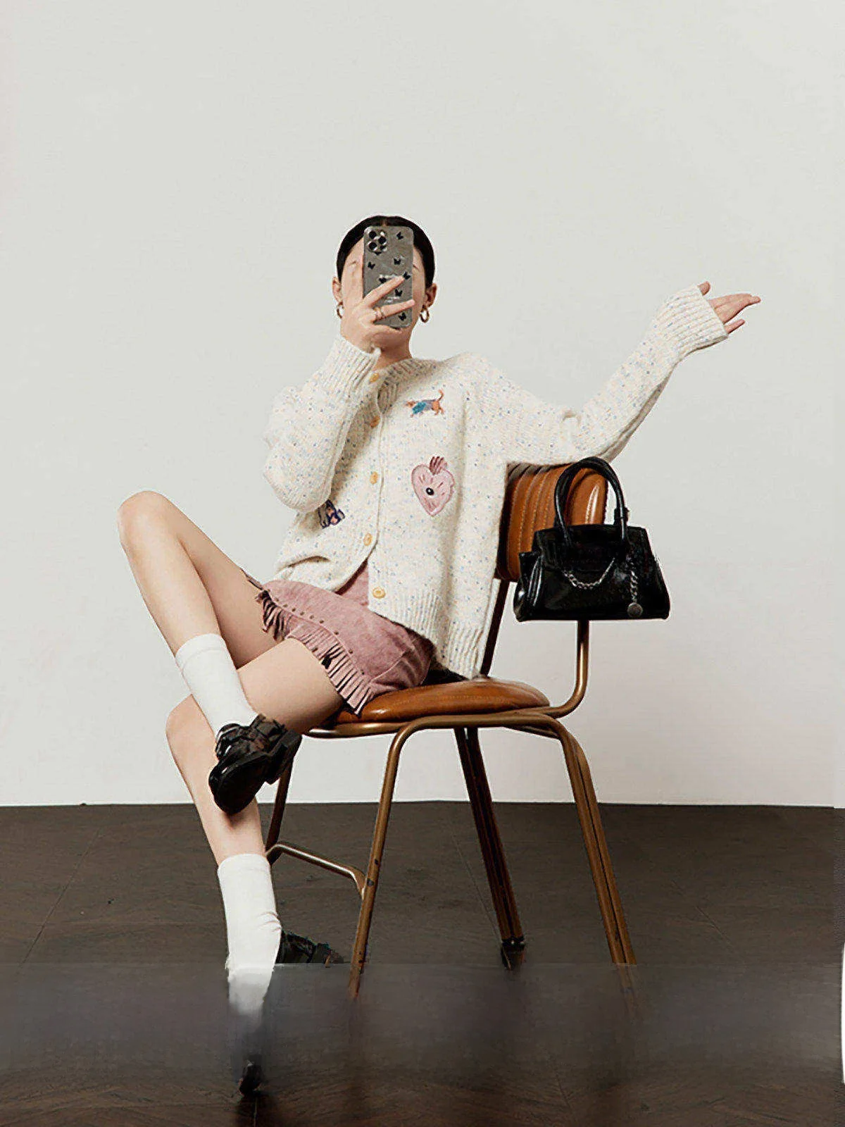 

American Tassel Hemline High Waist Slimming Pink Deer Skin Velvet A-Line ort Skirt Women's Autumn Winter Faion Skirts