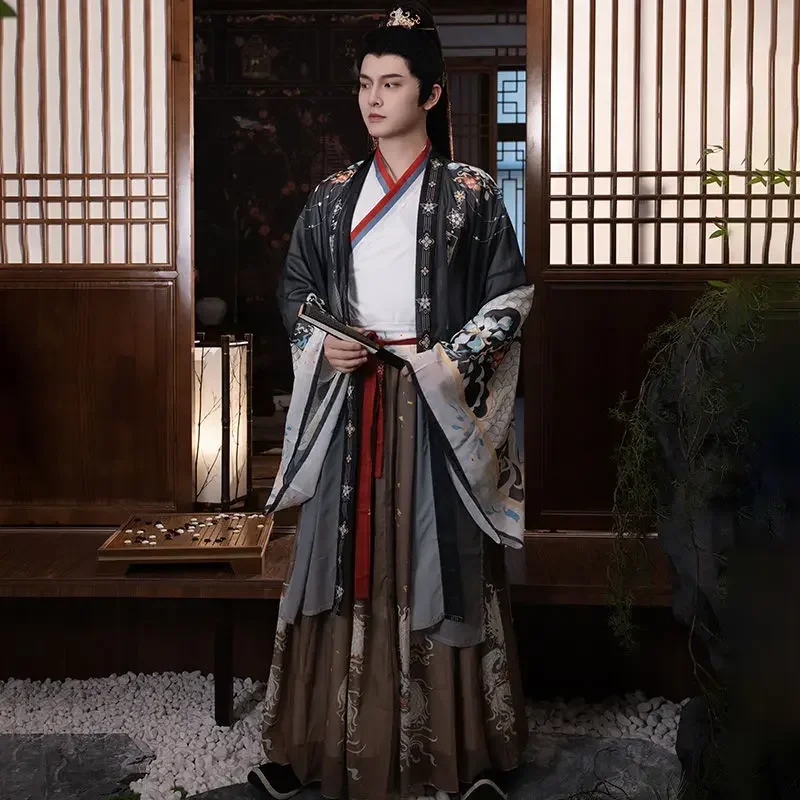 Original Hanfu Youlong Zeling Wei and Jin Chinese style cross-collar waist-length printed costume performance suit