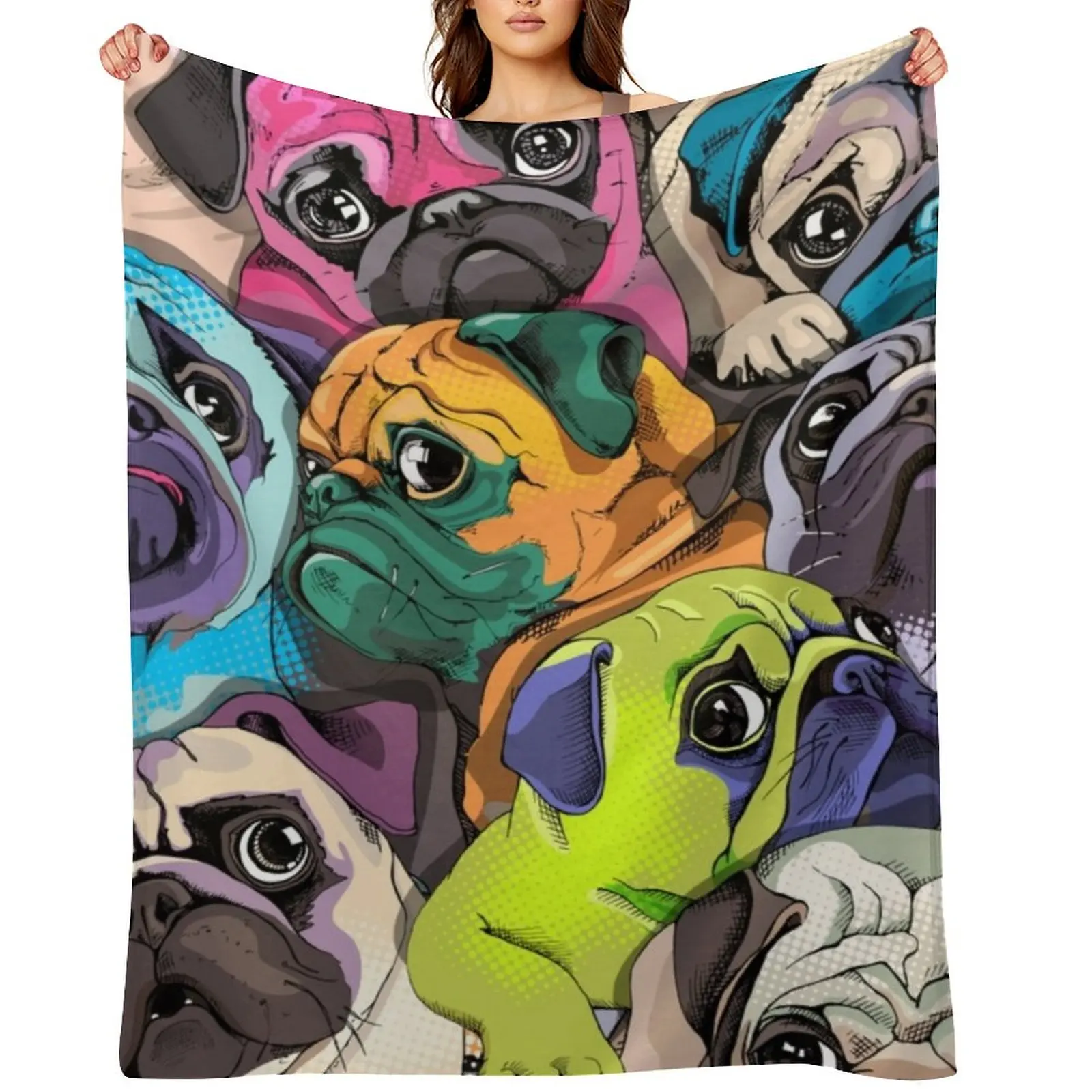 

Portrait of many pugs Throw Blanket Weighted Fashion Sofas Summer valentine gift ideas Blankets