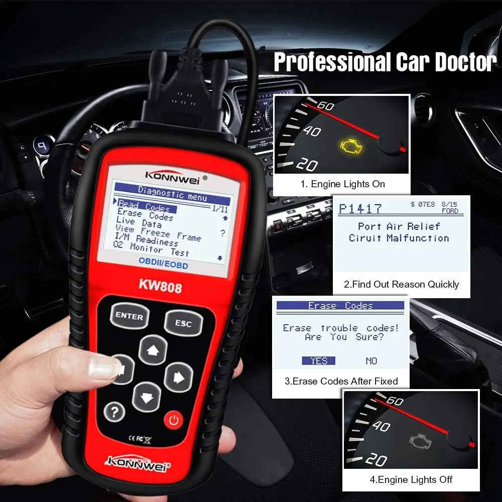 KW808 OBD2 الماسح الضوئي ، KW310