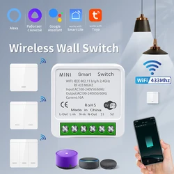 Tuya RF433 Smart Switch Wifi Mini Cassette Works With Smart life/Alexa For Google Assistant APP Wireless Remote Control