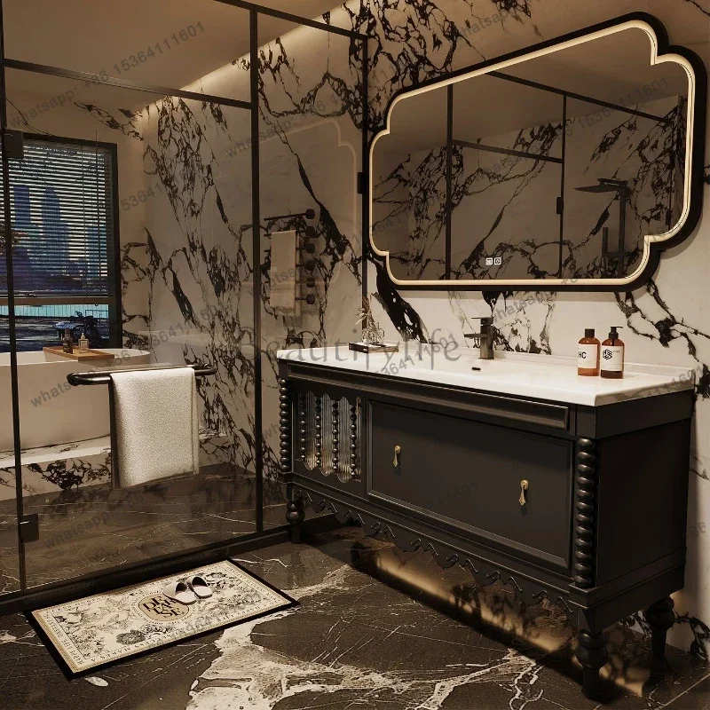 

French medieval style bathroom cabinet hand wash basin cabinet combination bathroom toilet ceramic integrated basin