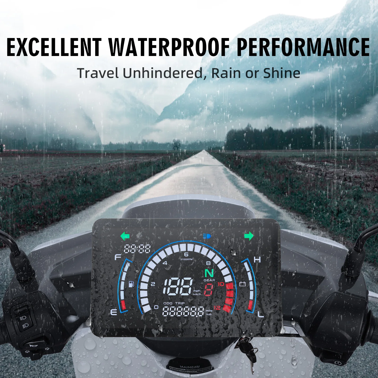 Upgrade Motorcycle Speedometer Black ABS Digital Dashboard Tachometer Voltage Mileage Indicator with Bracket