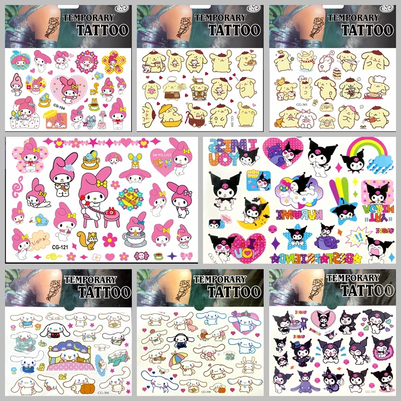 Cartoon Sanrio Random 2pcs Tattoo Stickers Cute Hellokitty Anime Waterproof Temporary Tattoo Sticker Kid Girls Birthday Gift Toy