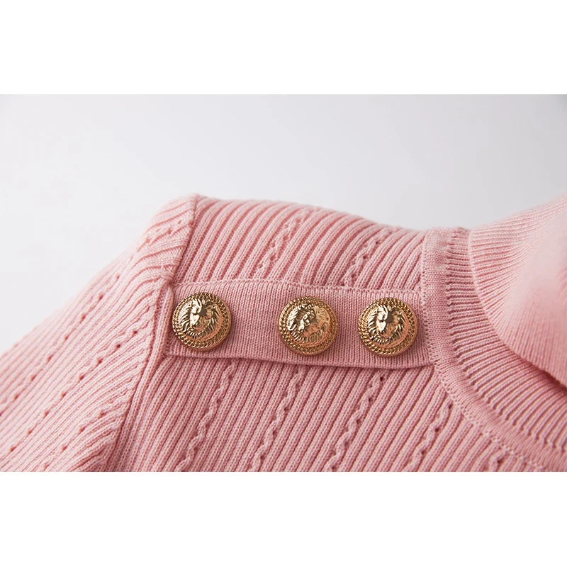 Lower Price High Quality Wool Blend Turtleneck Solid Color Skinny Women Pink Casual Pullovers Lady Sweater with Shoulder Pads