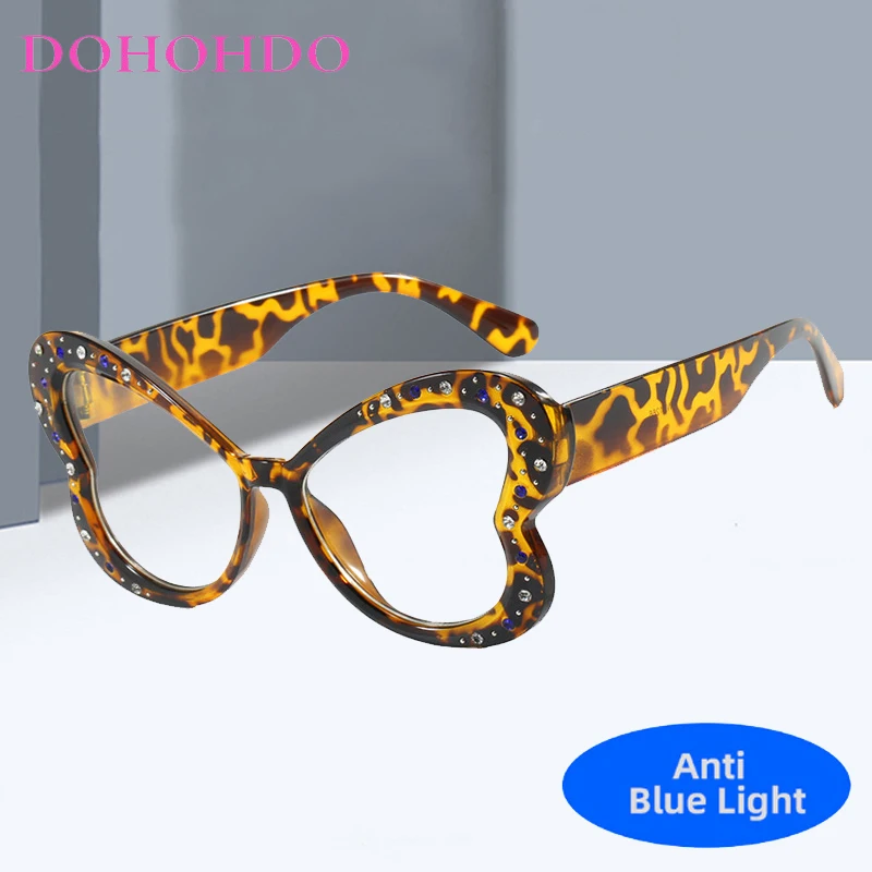 

Trendy Oversized Butterfly Imitation Diamond Anti-Blue Light Glasses Women Men Luxury Brand Designer Computer Optical Eyeglasses