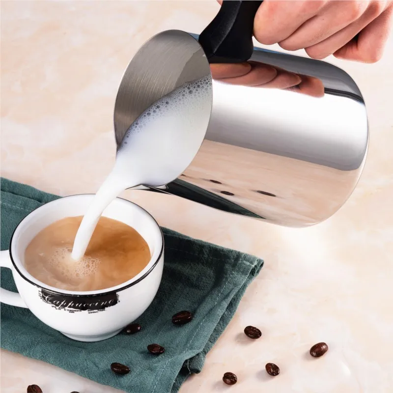 600/900ml 304 Stainless Steel Milk Frothing Pitcher Insulated Handle Wax Cup Espresso Craft Latte Milk Cream Foam Cup Home Café