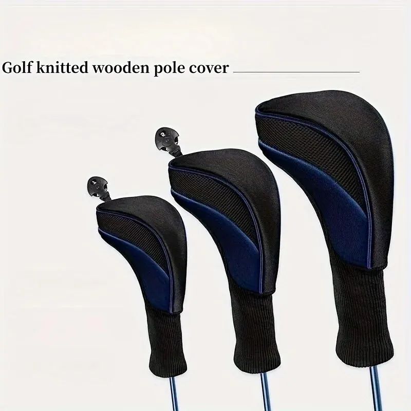 3pcs Golf Club Head Covers, Golf Protector For 1 3 5 Driver & Fairway Club, Woods Hybrid Driver Head Cover With Changeable Rotat