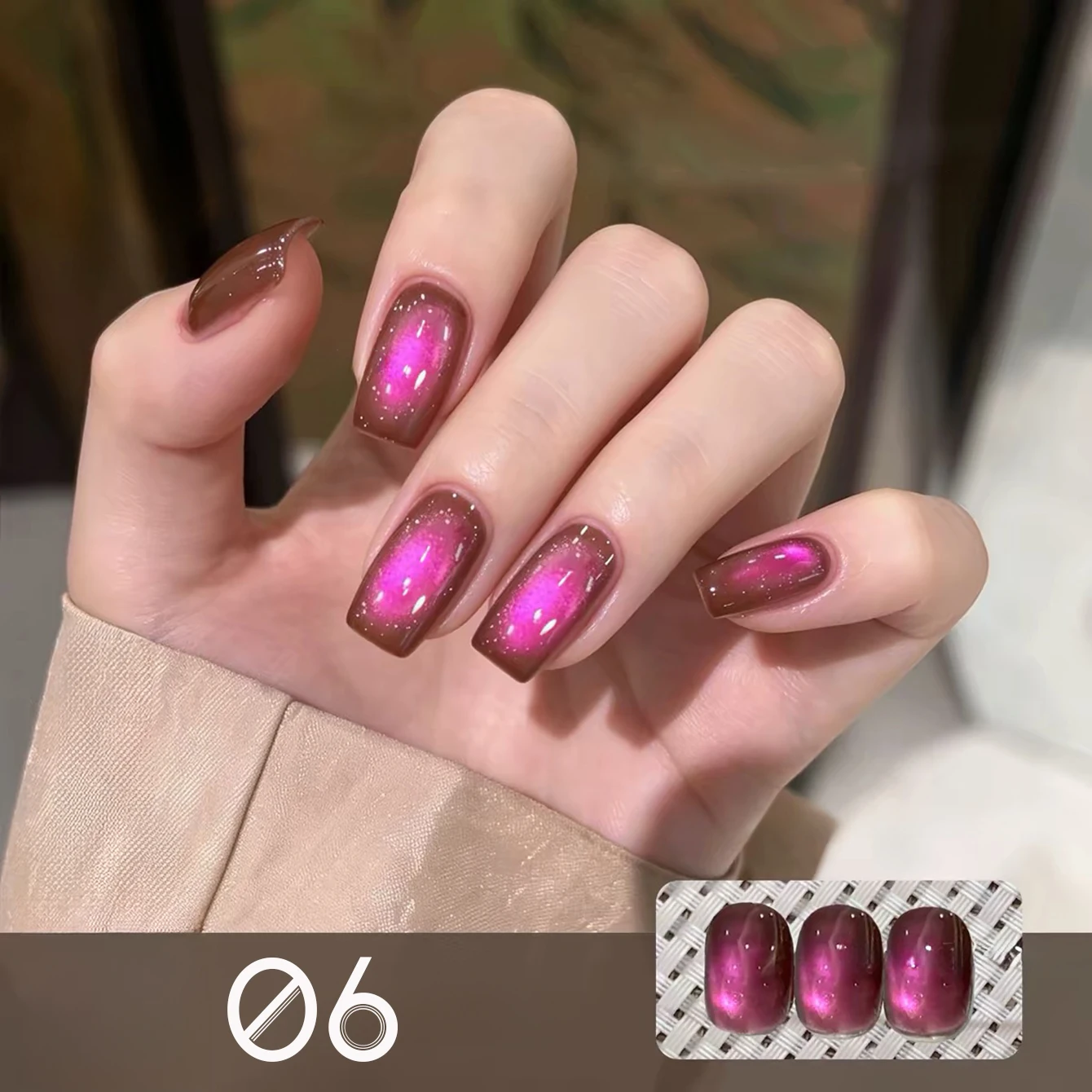 1pcs PSK Popular Brown Base Color Pink Glass Bead Nail Art Christmas Nails Whitening Brown Blue Cat Eye Gel Nail Polish