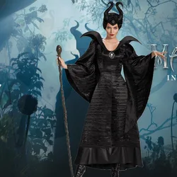 Maleficent Witch Costume Dark Witch Queen Dress Women Halloween Gothic Vampire Costume Stepmother Witch Dress Hat