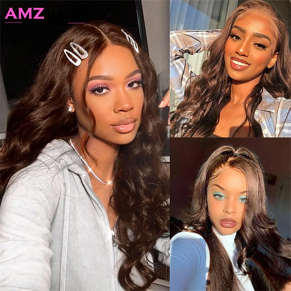 Transparent 30 Inch Chocolate Brown Colored Lace Front Wig Body Wave 13X4 Dark Brown Lace Frontal Human Hair Wigs For Women