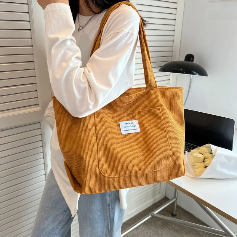 Versatile Corduroy Shoulder Bag New Fashion Simple Handbag Large Capacity Student Side Bags for Women Free Shipping