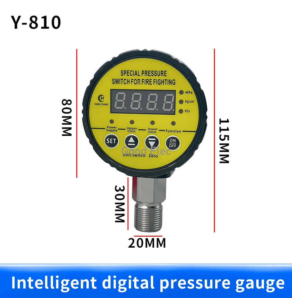 HC-Y810 Digital Pressure Gauge Digital Intelligent Pressure Gauge Pump Negative Pressure Water Pressure Switch Controller Yellow