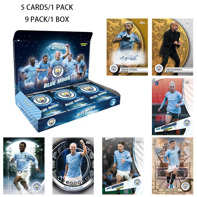 

Panini Tops 2024-25 Blue Moon Manchester City Hobby Box Haaland Aguero Guardiola Foden Football Star Trading Cards Birthday Gift