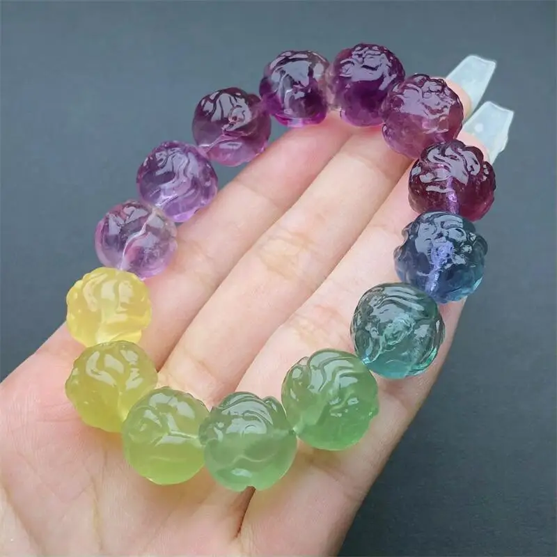 14MM Natural Fluorite Fox Fairy Bracelet Woman Lady Man Healing Wealth Gift Crystal Beads Quartz Gemstone Jewelry 1PCS