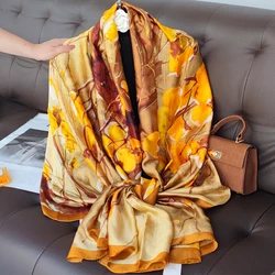 180*90cm Luxury Brand Women Summer Silk Scarves Shawl Lady Wrap Soft Female Europe Designer Beach Bandanna foulard muffler pareo