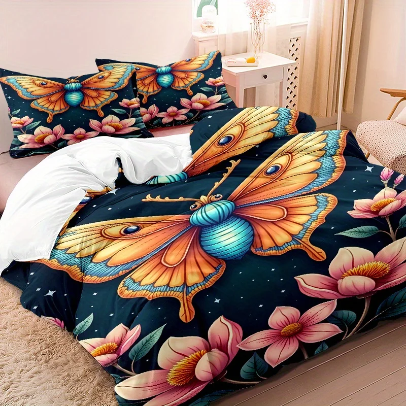 

3pcs Minimalist Modern Art Style Duvet Cover Set 1 * Comforter Cover + 2 Pillowcases No Insert 3D Butterfly in Night Sky Pattern