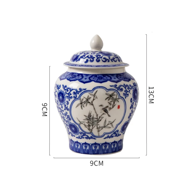 Blue and White Porcelain Ceramic Tea Pot General Can Sealed Storage Tank Small Storage Tea Pot Container Organizer Box