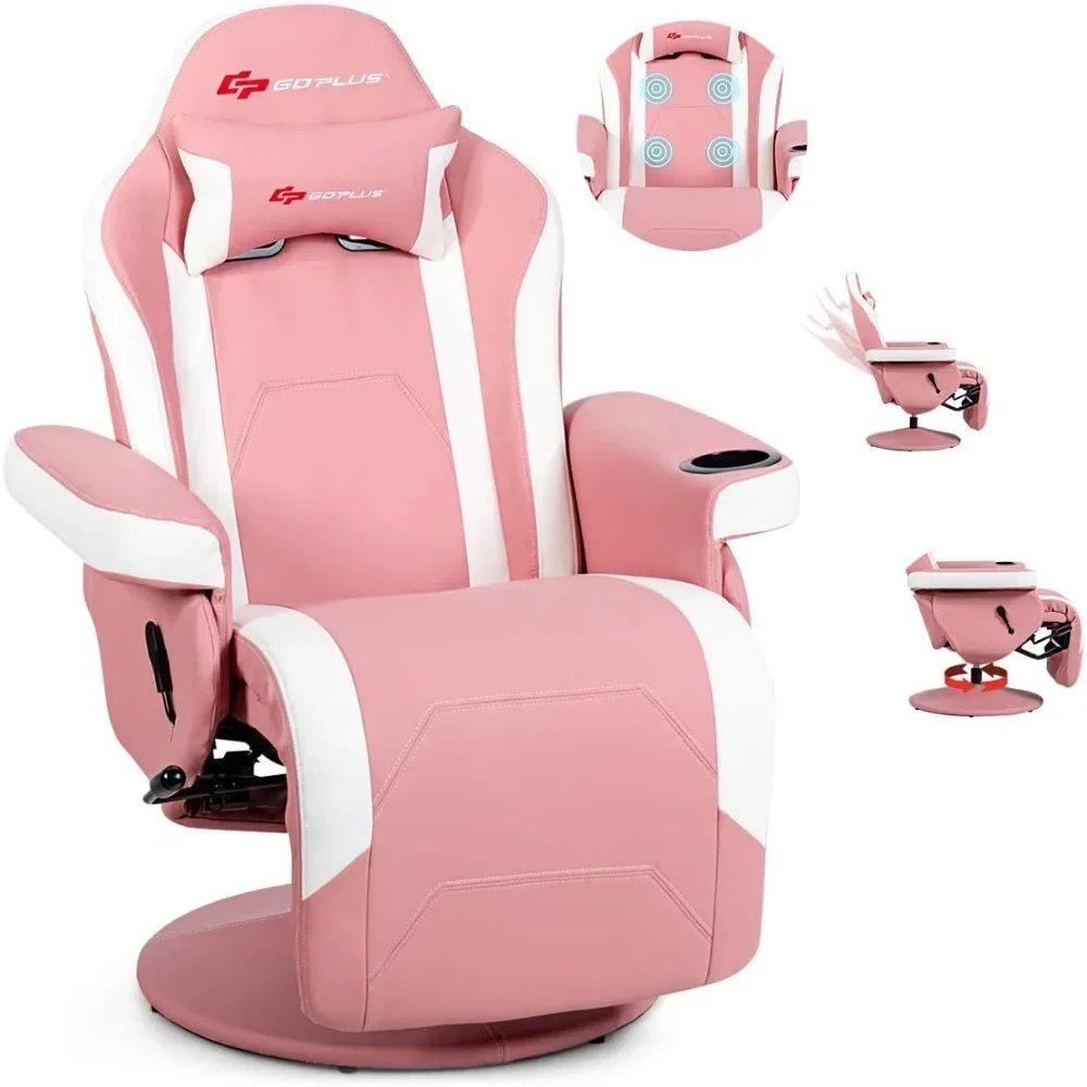 Gaming Recliner Massage Gaming Chair with Cup Holder Ergonomic PU Leather Single Sofa  Adjustable Living Room Chair