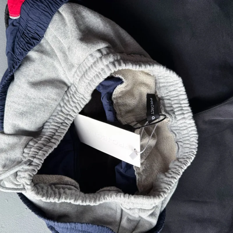 Falso três pés cintura design listra projeto g/r calças cruzadas bordado etiqueta das mulheres dos homens soltos calças de moletom casuais jogger