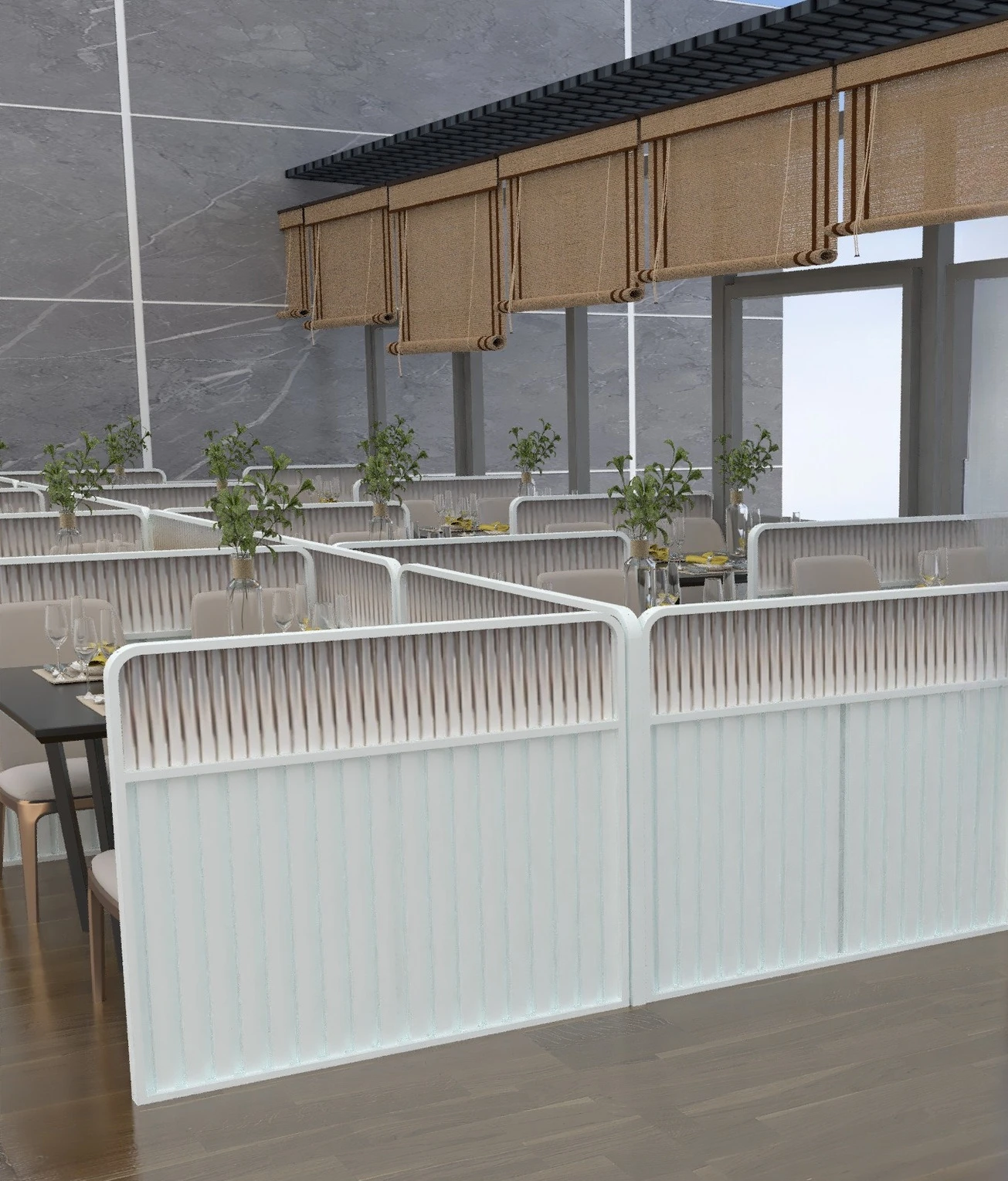 

Современная ресторанная стенд с низкой перегородкой, кованый забор, стеклянная перегородка для отеля