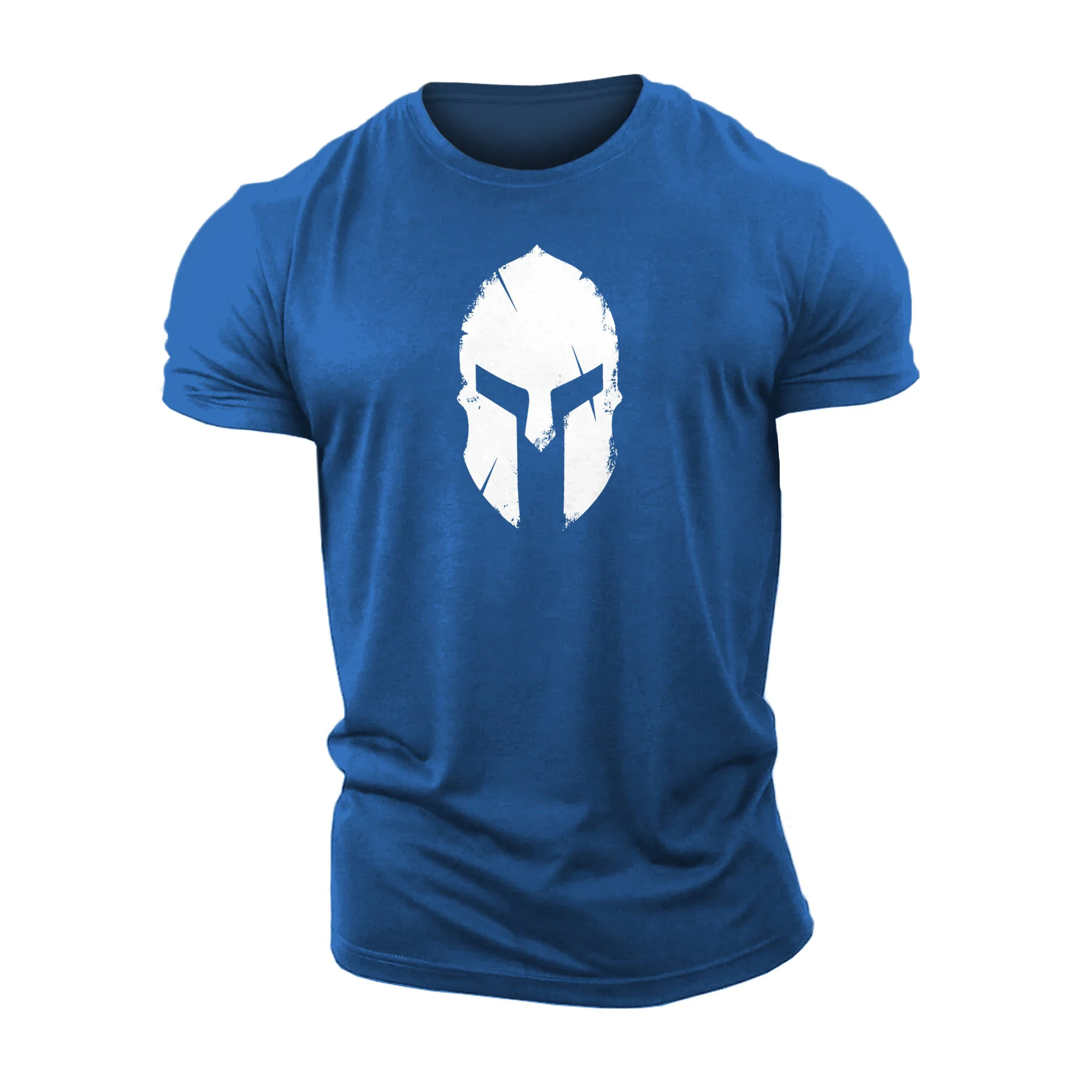 Spartan Helmet Graphic Print T-Shirt- Gym Fitness High Quality Cotton Casual Men Short Sleeve Top Muscle Guy Tough Guy