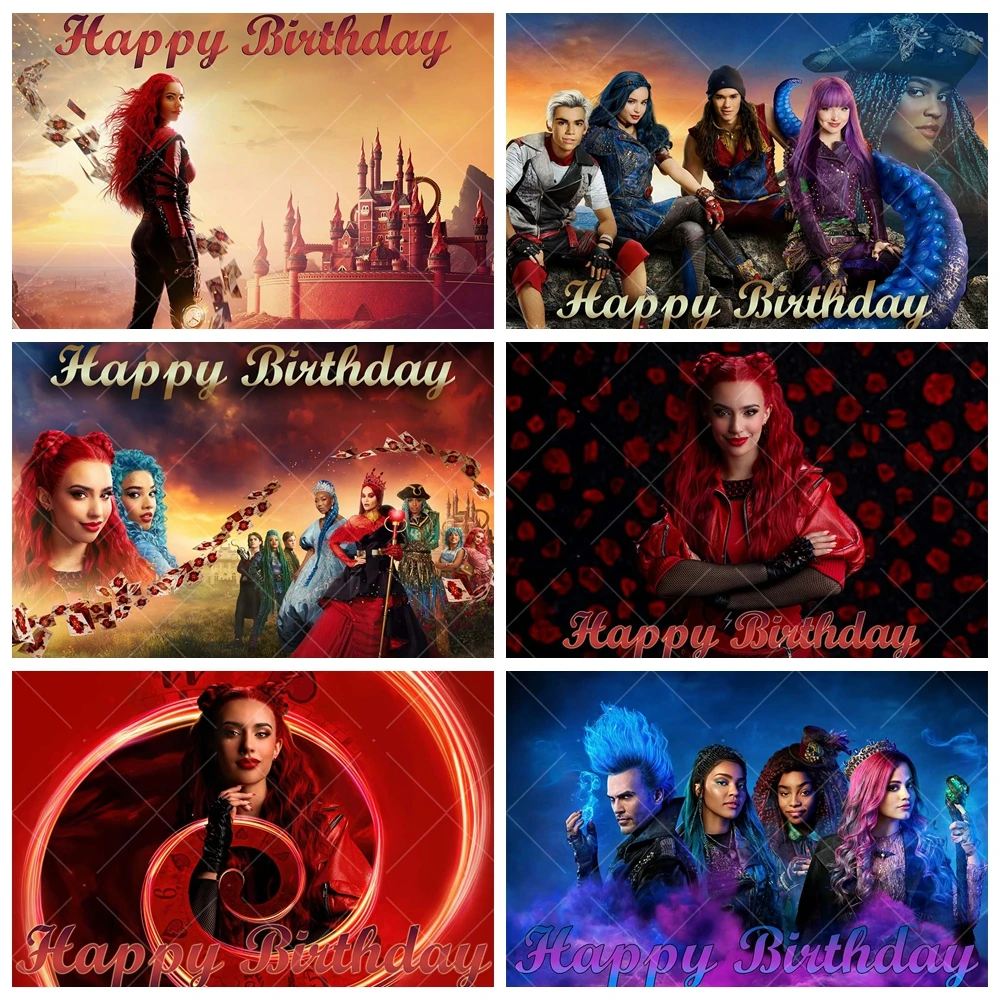 Disney Descendants: The Rise of Red Theme Photography Backdrop Custom Boys Girls Birthday Party Decor Banner Backgrounds Poster