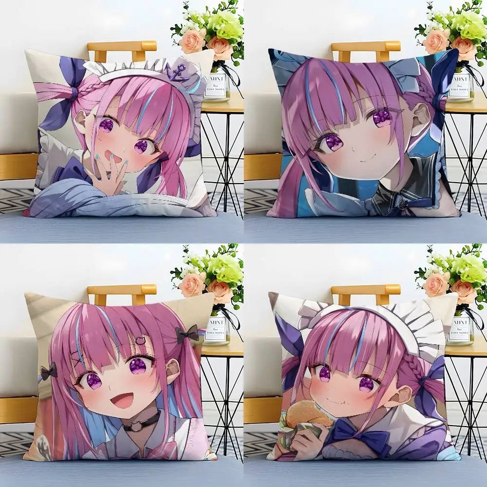 

H-Hololive M-Minato Aqua Pillow Case Anti-dustmite Pillowcase Invisible zipper silky Sofa cushion cover