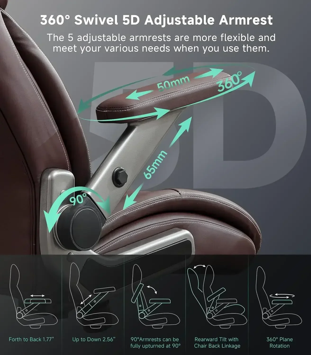 كرسي مكتب كبير وطويل، تنفيذي، دعم قطني قابل للتعديل، عجلة مساحة مزدوجة 3 بوصات، كرسي مكتب منزلي إداري، شديد التحمل #3