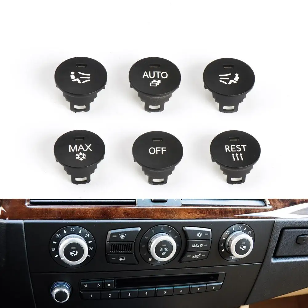 OFF/Rest/Max Car Heater Climate Control Knob Panel Air Conditioner Button Switches Repair Cap Cover For BMW 5 Series E60 E61