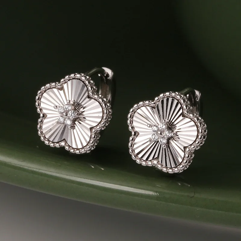 S925 Sterling Silver Hot Selling Plant Silver Five Leaf Flower Petal Earrings For Women High Quality Anti Allergy Jewelry Clover