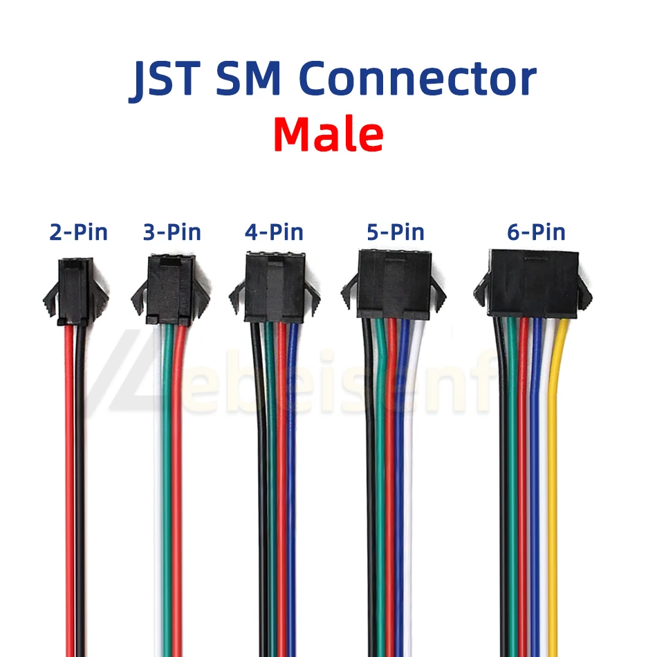 2 3 4 5 6 Pin LED Strip JST SM Connector Male or Female Adapter Plug JST Connector Terminal with 15CM 22AWG Wire for Light Strip