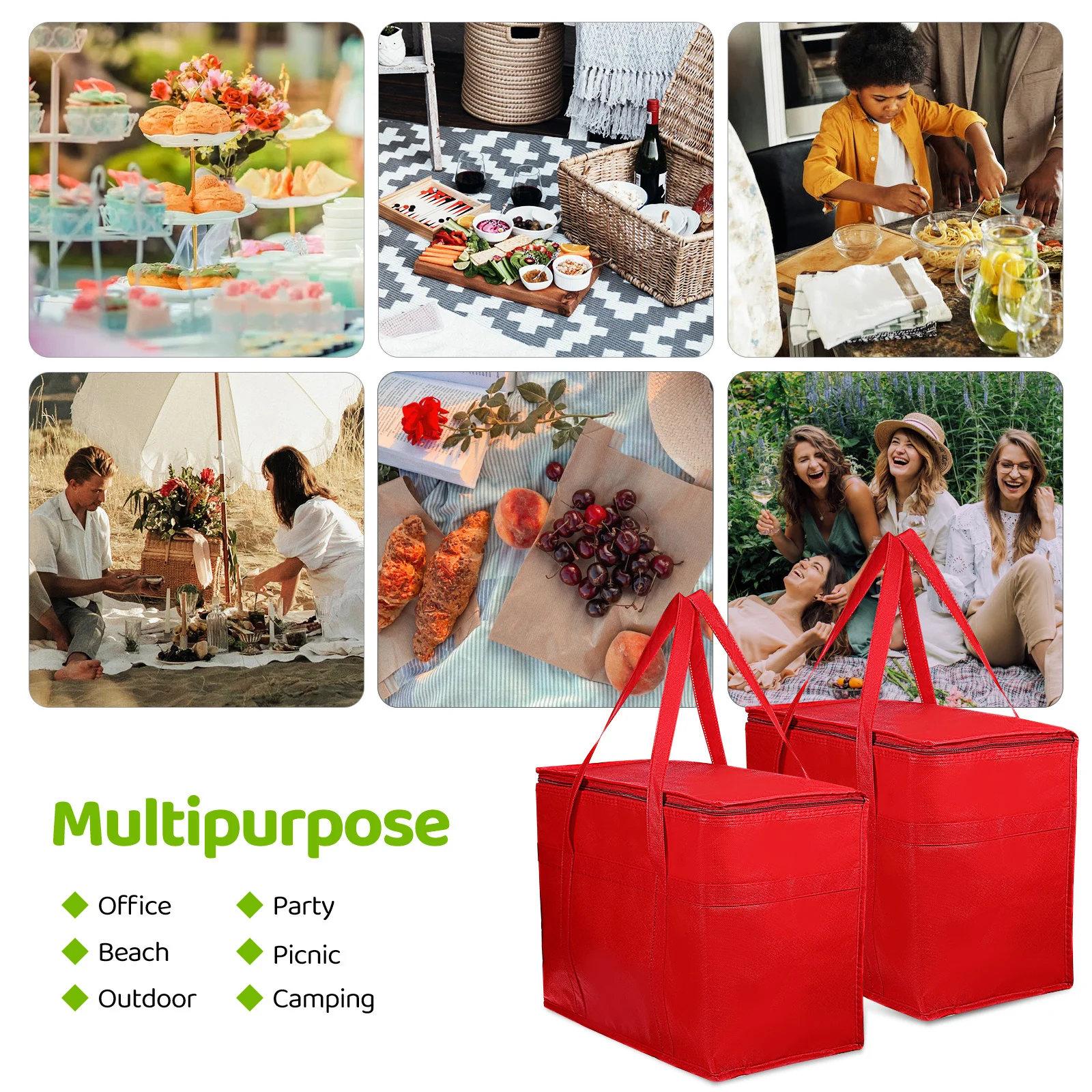 

4Pcs Jumbo Insulated Bags Reinforced Handles Zippered Closure Insulated Food Carrier for Long Lasting Temperature Control