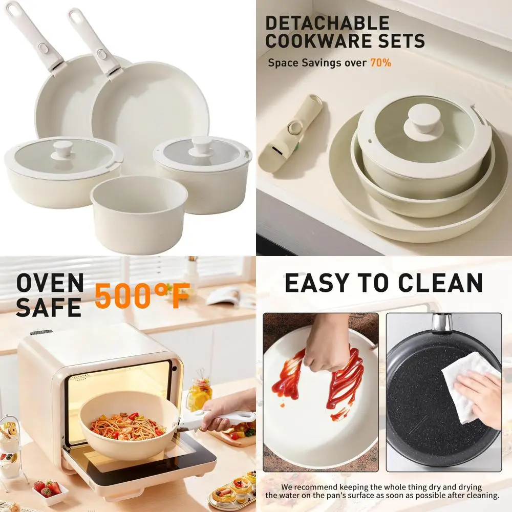 

Healthy Induction Cookware Set: 9-Piece Ceramic Pots and Pans with Detachable Handles, Skillet and Saucepan for Healthy Cooking