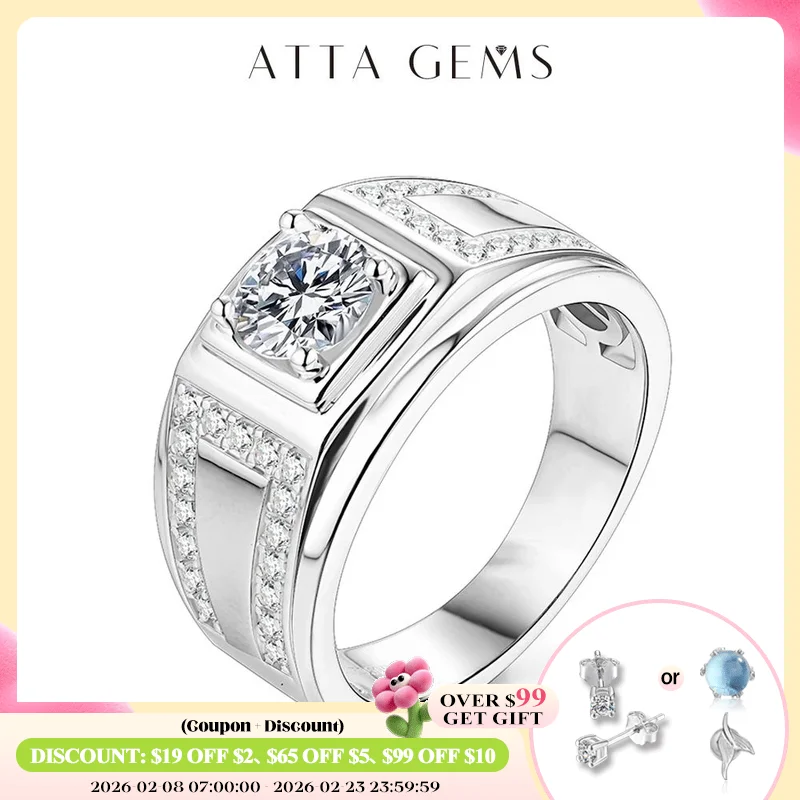 

Классические бриллиантовые серебряные кольца ATTAGEMS, мужское обручальное серебряное кольцо с бриллиантом 6,5 карат мм D, цветное муассанитовое кольцо для мужчин