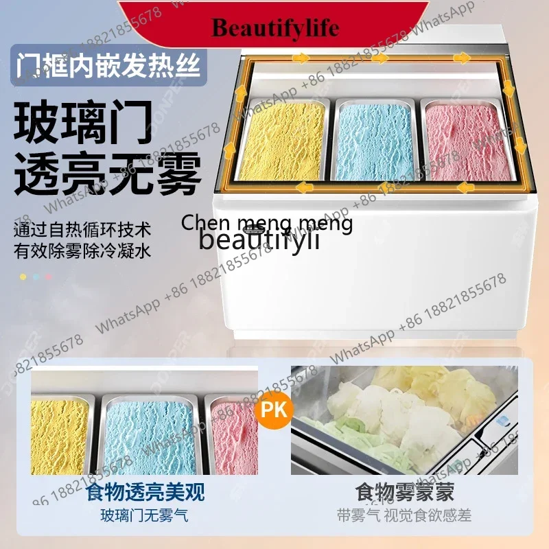 علبة عرض الآيس كريم سطح المكتب 3 صناديق ثلاجة الآيس كريم المجمدة سميكة قطع خزانة عرض الزبادي المقلي