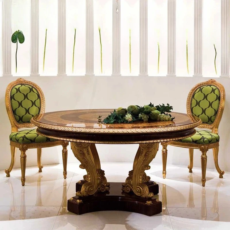 

Мебель для европейского ресторана, паркетный резной большой круглый обеденный стол, высококачественная комбинация обеденного стола и стула