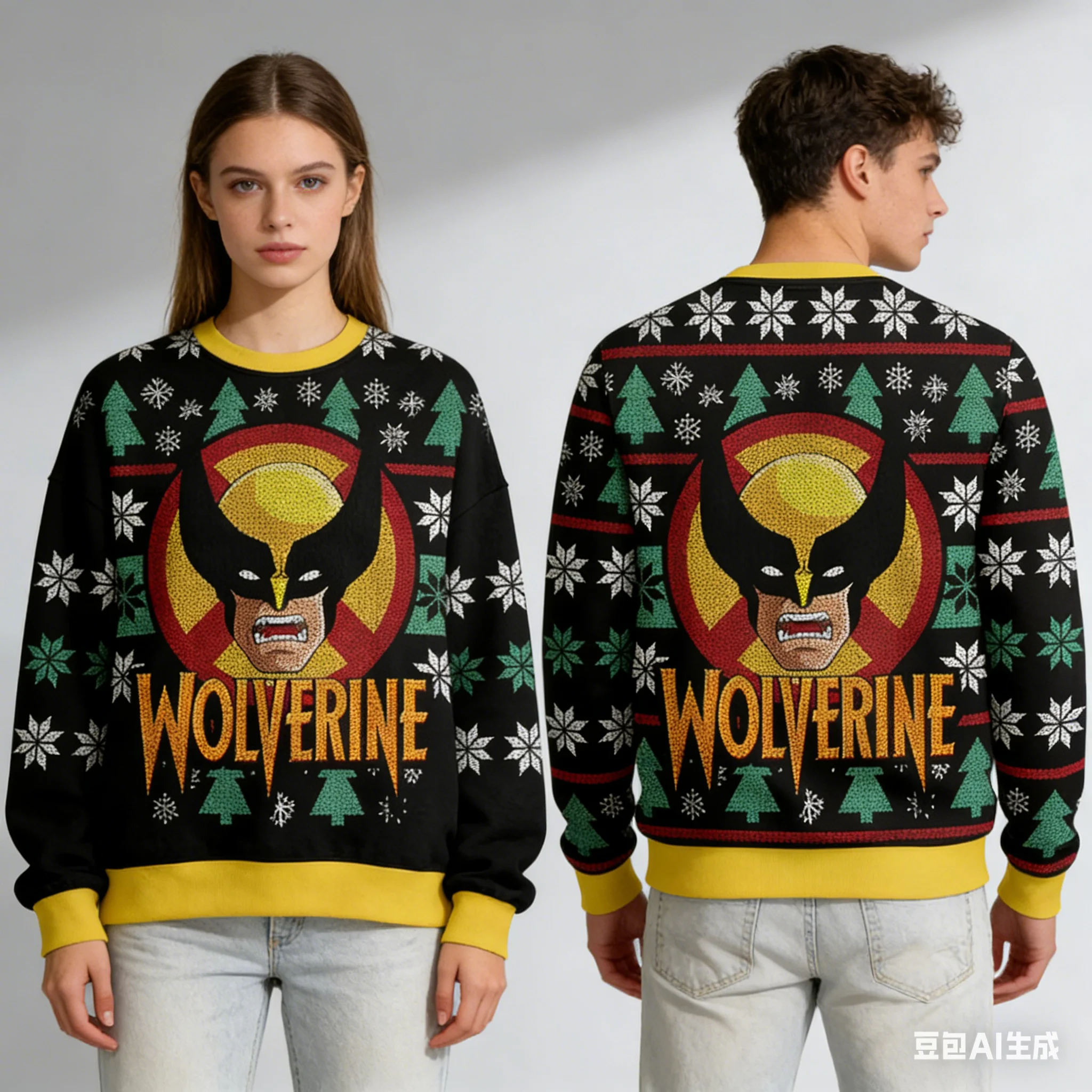 

Росомаха уродливые рождественские пуловеры для мужчин и женщин праздничные наряды со снежинками и рождественской елкой повседневная модная одежда Y2k