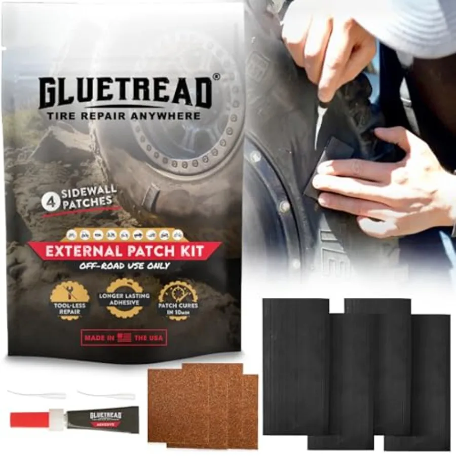GlueTread External Patch Kit - for Tubel Tires - No Need to Remove Tire - Kit Includes Enough Material to Patch 4 Tires - ATV S