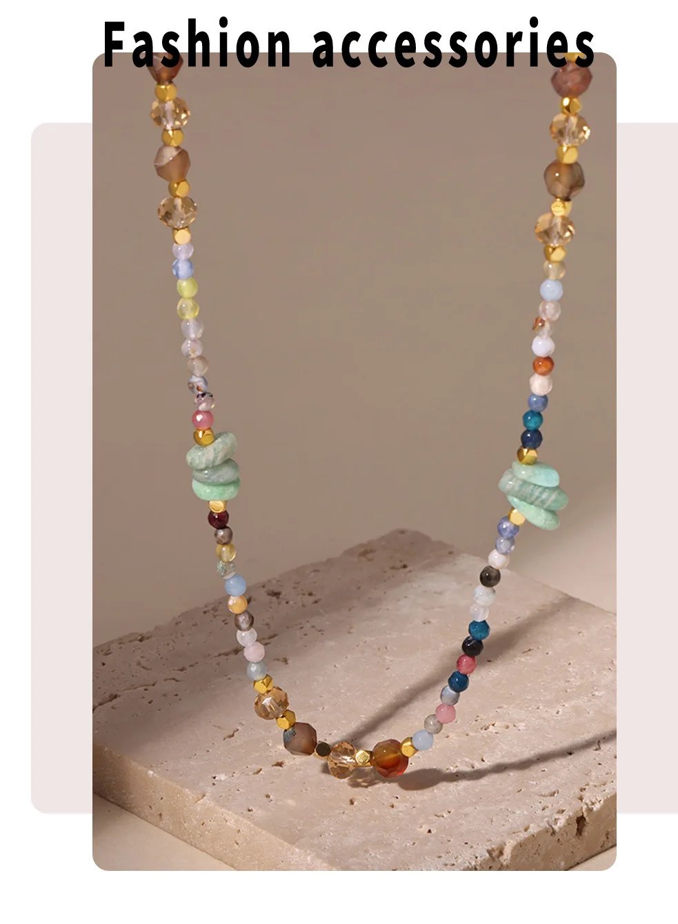 Frauen Halskette Unregelmäßige Kristall Natur Steine Edelstahl Bunte Kette Mode Charme Täglichen Schmuck Großhandel – Detail 13