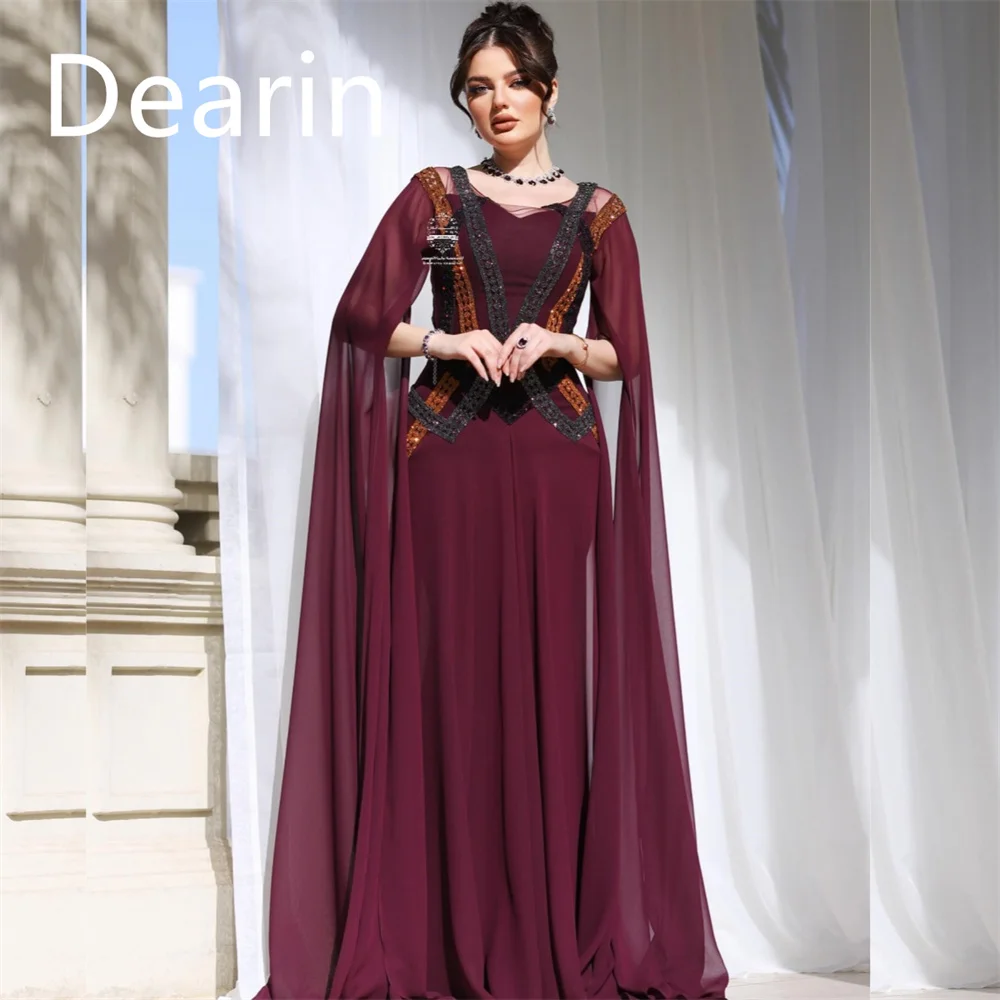 Disesuaikan gaun malam Prom wanita Dearin permata A-line rok panjang Lantai Tulle Bespoke gaun acara gaun Formal