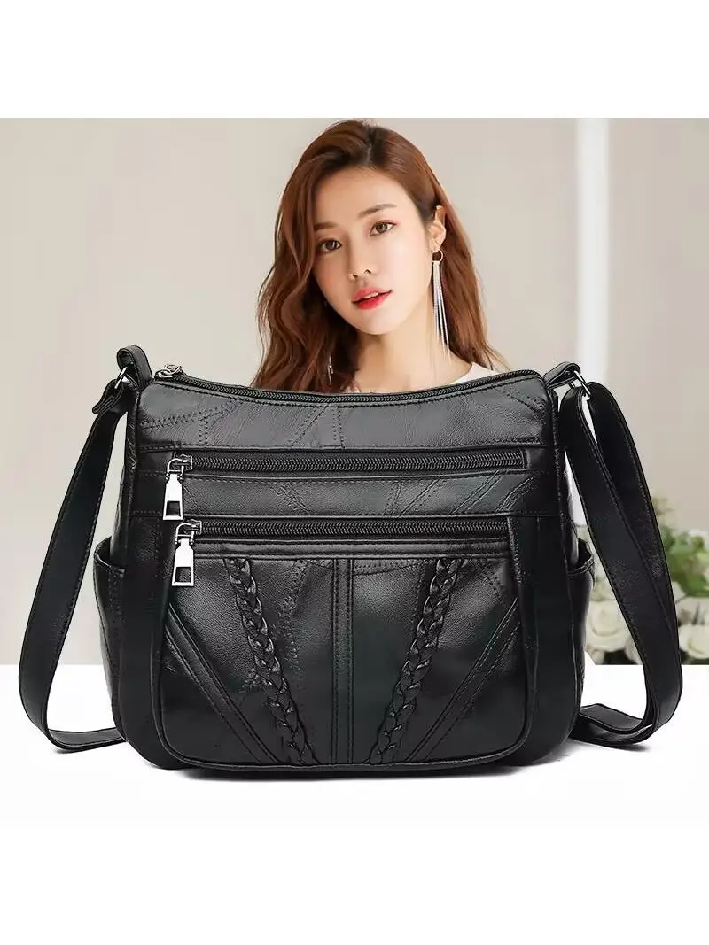 

Новая женская сумка через плечо 2023 года, большая вместимость, с эффектом кожи ягненка, сумка-кроссбоди, сумка для мам, модный дизайн с элементами комбинирования материалов