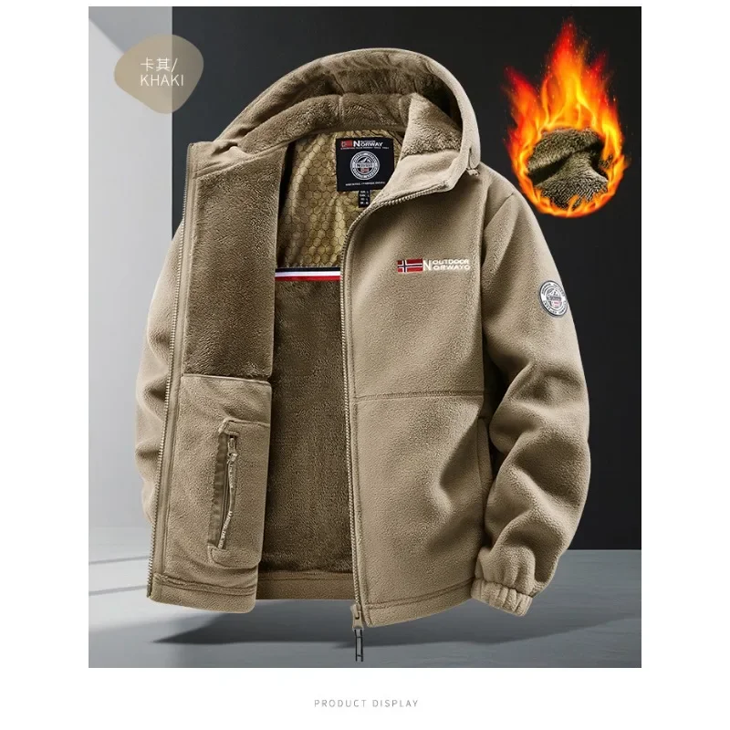 

Двусторонняя куртка, деловая повседневная уличная пара, мягкая и удобная теплая мужская куртка, зимняя плюшевая толстая куртка с капюшоном