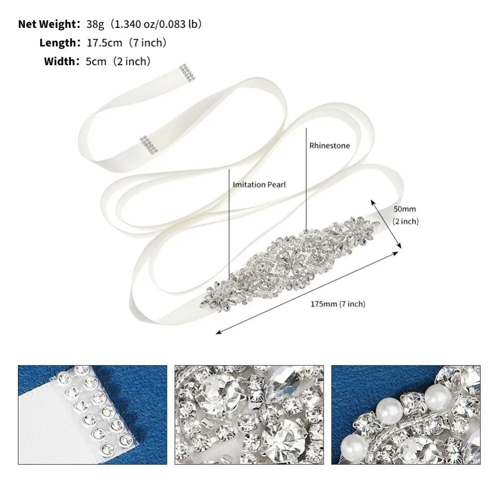 เข็มขัดแฟชั่นสำหรับเจ้าสาว สีเงิน เข็มขัดแต่งงานแบบยาว ประดับคริสตัล สไตล์เกาหลี ผ้าคาดเอวสำหรับเจ้าสาวในงานแต่งงาน
