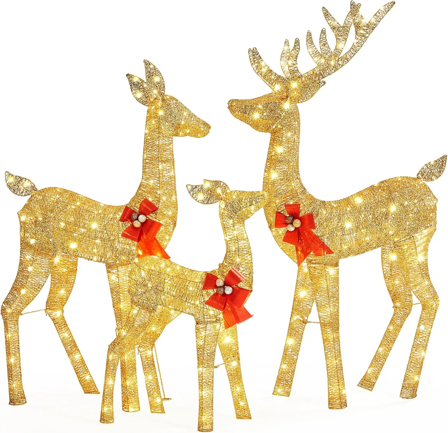 3-Piece Lighted Christmas Reindeer Family, Pre-Lit Outdoor Christmas Deer Set Decoration w/ 360 Warm White LED Lights